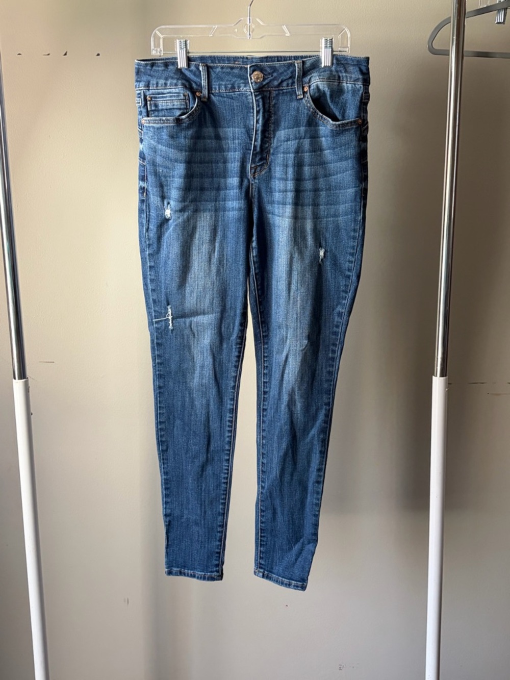 7 For All Mankind Medium Blue Skinny Jeans with Light Distressing